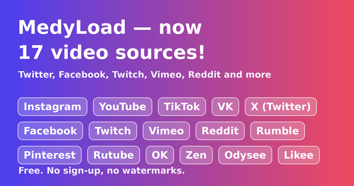 MedyLoad — 17 video sources